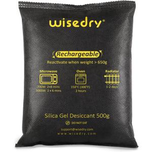wisedry 2 x 500 Gram [2.2 lbs] Rechargeable Silica Gel Car Dehumidifier, Microwave Fast Reactivated Desiccant Packets Large for Gun Safe Closet Basement Garage Storage Moisture Absorber Bag Reusable