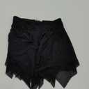 Avidlove Mini Skirts for Women Mesh Flowy Y2k Skirt Drawstring Ruched Bow Layer Asymmetrical Short Skort (Medium, Black)