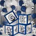 2026 Graduation Decorations - 86 PCS Graduation Party Decor Supplies Set Includes LED Light Strings Balloon Block Boxes with Letters Foil Curtains Backdrop 2026 Balloon Kit- Navy Blue & Sliver