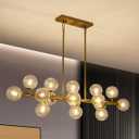 Gold Linear Rectangle Chandelier Modern Chandelier Glass Pendant Light Fixture Adjustable for Dining Living Room Kitchen Island 16-Light