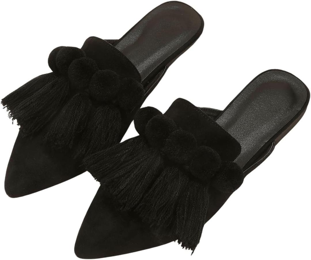 Verdusa Women's Dress Shoes Slip On Flats Comfortable Pointed Toe Mules Dressy Casual Loafers Shoes (11, Black)