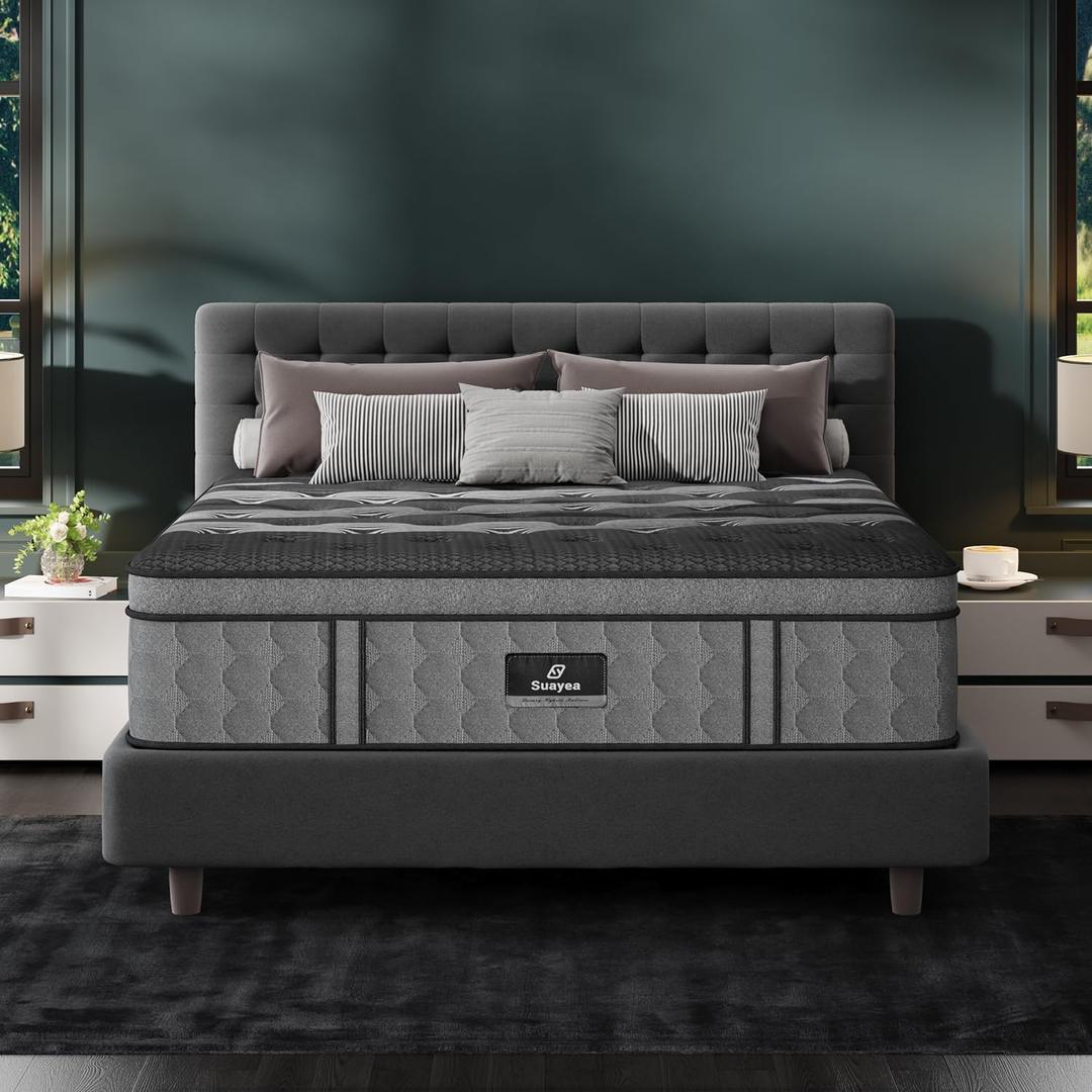 King Size Mattress, Upgraded 12 Inch King Mattress in a Box, Medium Firm Hybrid Mattresses with Gel Memory Foam and Individual Pocket Springs, Pressure Relief, Extra Edge Support & Motion Isolation