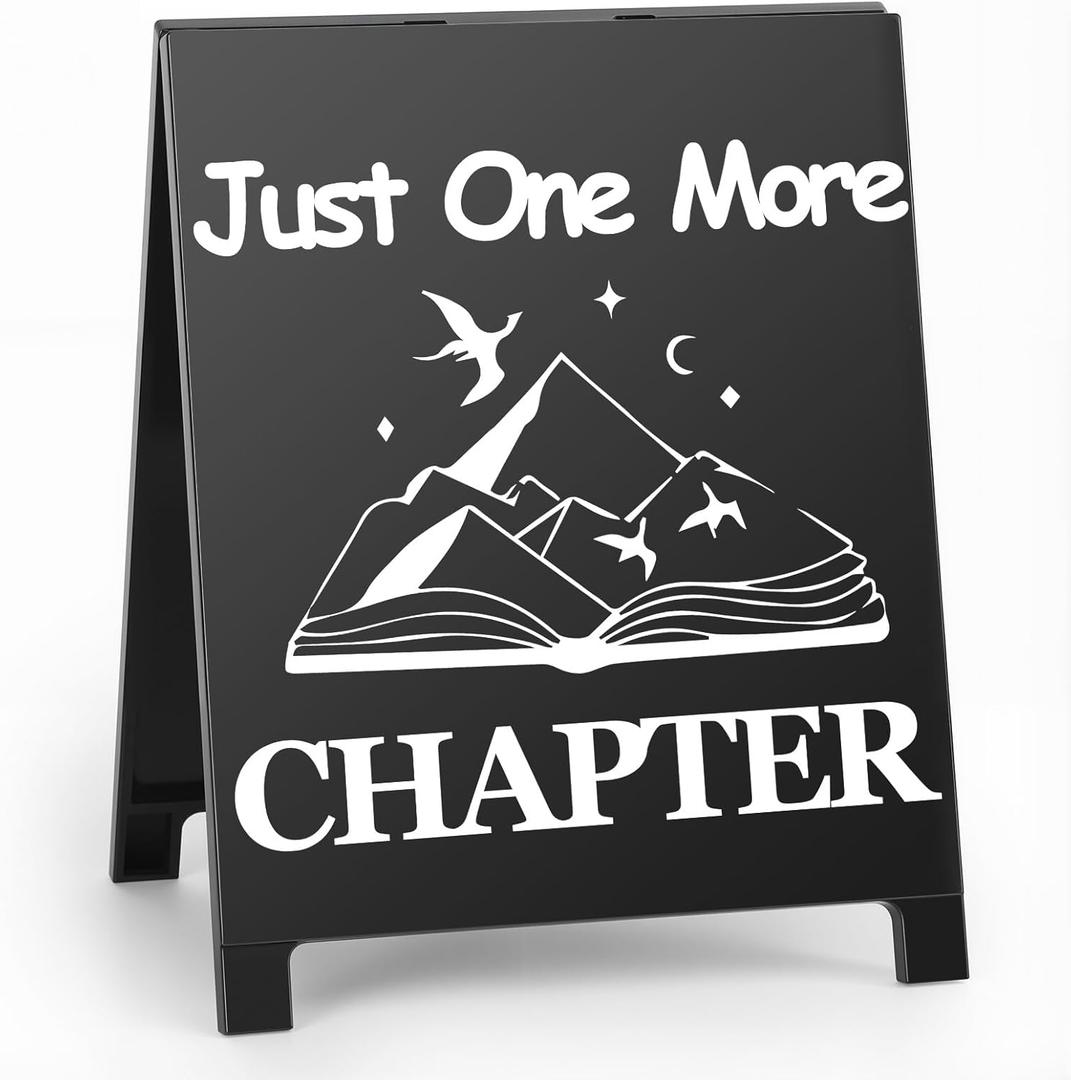 Just One More Chapter Book Desk Decor Sign Retro Bookstore Table Display for Home Office Reading Nook Library Bookshelf Christmas Gift for Readers Nerd Bookworms Librarians