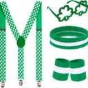 4pcs St. Patrick's Day Accessory Set - Shamrock Suspenders, Glitter Glasses, Striped Wristbands & Headband for Leprechaun Costume Irish Party Outfit