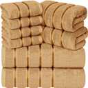 Luxury Towels for Bathroom Set of 8 - 2 Bath Towels 2 Hand Towels 4 Washcloths - 600 GSM 100% Cotton Ring Spun Viscose Border Towels Set - Beige