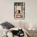 5 x CAXIYSH Cute Black Cat Canvas Wall Art Famous Open Window Poster Abstract Vintage Pink Paintings Prints Funny Cat Picture for Living Room Bedroom Wall Decor 12x16 inch Unframed