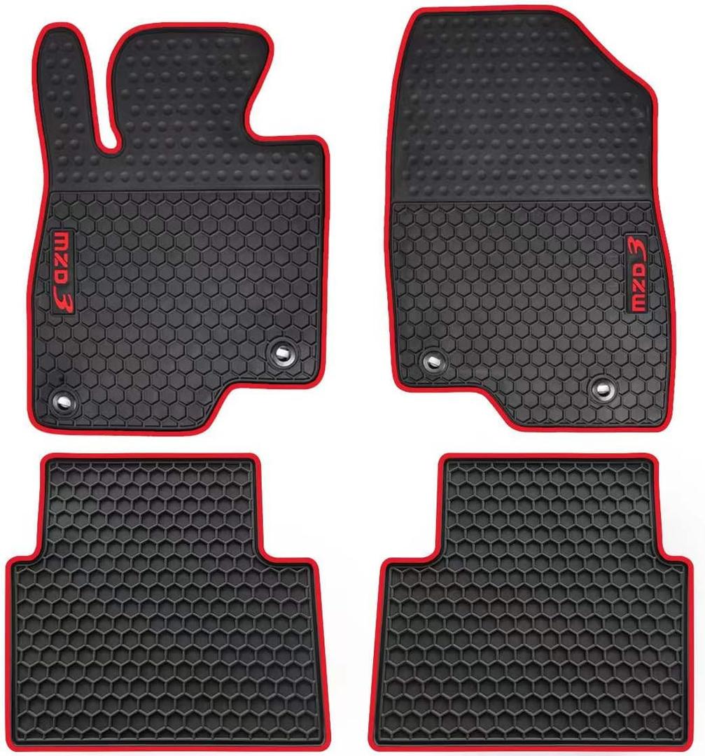 Car Floor Mats Custom Fit for Mazda 3 2014 2015 2016 2017 2018 Odorless Washable Heavy Duty Rubber (All Weather) Floor Liners Christmas Red