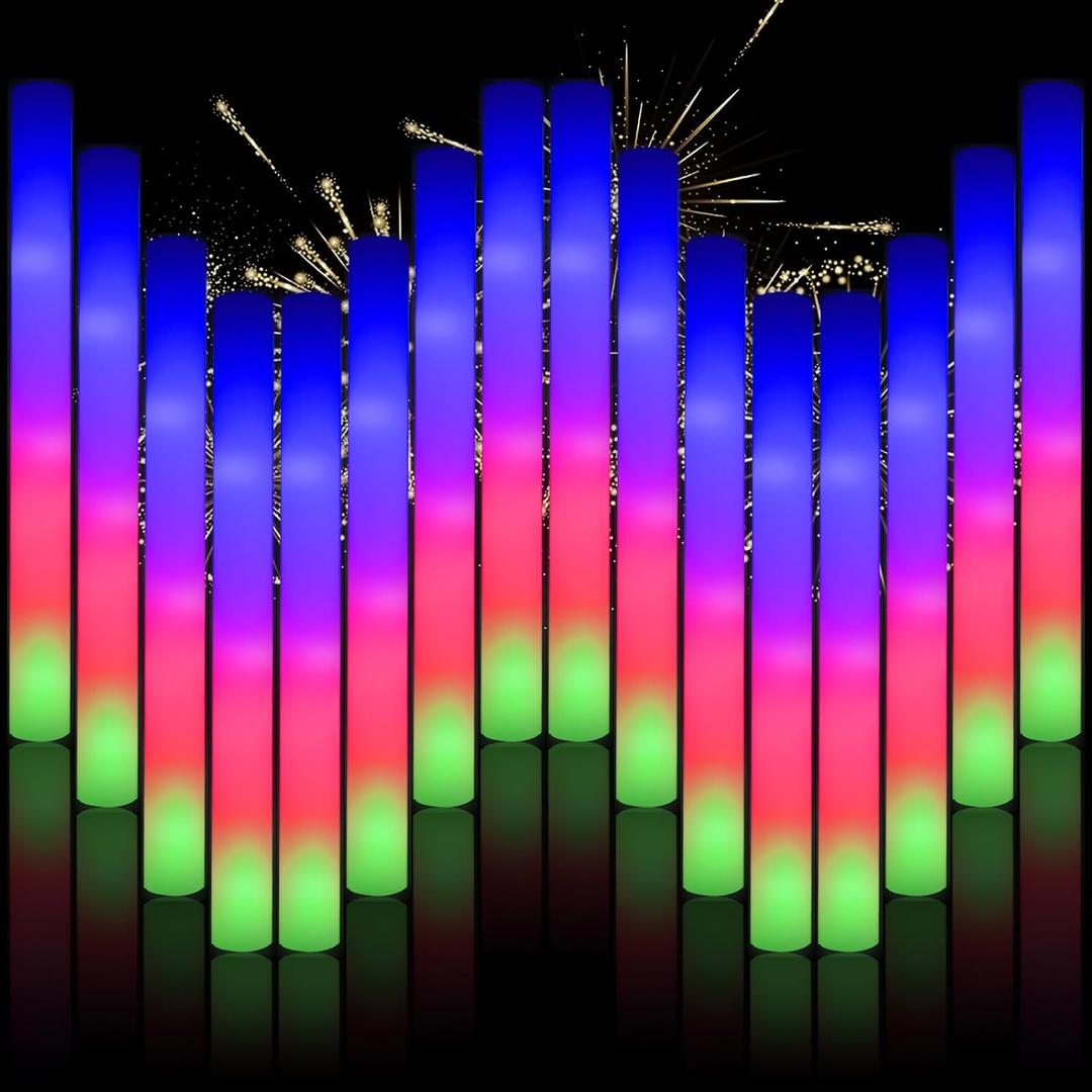 30pcs Foam Light up Sticks Bulk, Glow in the Dark Party Supplies with 3 Flashing Modes, Glow Wands for Birthday, Wedding, Concert, Outdoor Camping, Raves Foam Sticks