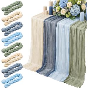 8 Pcs Sage Green and Dusty Blue Cheesecloth Table Runner Boho Gauze Cheese Cloth Runner 118" Rustic Table Decor for Wedding Bridal Baby Shower Anniversary Birthday Party Home Arbor Decorations