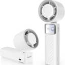 Portable Handheld Turbo Fan - Foldable Mini Fan with Air Turbo Tech, 1-199 Speed Adjustment, 20H Runtime, LED Display, Battery-Powered for Indoor/Outdoor Use Light White