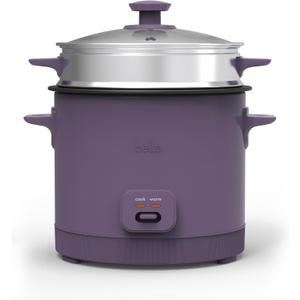 bella 16 Cup Rice Cooker with Steamer, Dishwasher Safe Steaming Basket, Rice Paddle and Measuring Cup, Removable Nonstick Cooking Bowl, Automatic Keep Warm Function, 400 Watt, Plum