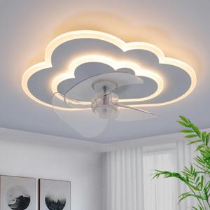 Low Profile ceiling fans with lights and remote 23.62in White Cloud bedroom fans ceiling with light 6 Speeds 3000-6000K fan lights ceiling fixtures flush mount ceiling fan for living room kids room