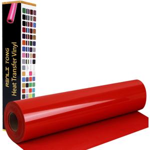 RENLITONG Red Vinyl Heat Transfer Roll for T-Shirt, Glossy HTV, 12Inch x 15ft, Cloth Surface Recommendation, Waterproof, Glitter Embellishment, All Cutter Machine Compatible