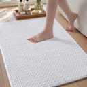 Color&Geometry Rubber Backed Waffle Bath Mat Non Slip Machine Washable Bathroom Rugs, Soft Absorbent Chenille Boho Carpet for Bathroom Floor, Tub and Shower, 17"x30", White