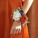 Rinlong 2Pcs Navy Terracotta Wrist Corsage Artificial Flower Corsage for Wedding Homecoming Prom Bracelet Wrist Flowers Bride Bridesmaid Flower Navy Blue Burnt Orange