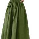 Ladyful Women Casual Button Down Short Sleeve Shirt Dress Tie Waist Midi Shirt Dress Elegant Business Party (Large, Green)