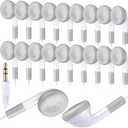 Kanayu 100 Pcs 100 Pack Earbuds Bulk Earphones for Classroom, Student Wired Earbuds Headphones Without Mic, Earphones Bulk for Adults School Library Laptop, Individually Bagged (White)