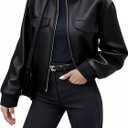 Women Leather Jacket Faux Cropped Bomber Coat Cute Short for Casual Vacation Travel College Going Out Classy Outfit (Small, Charcoal Black)
