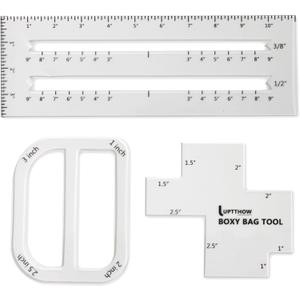 UPTTHOW 3Pcs Boxy Bag Making Templates Notion for Beginners, Clear Acrylic Sewing Tools Set with Boxed Bag, Curve Bag, Zip Pocket (White)