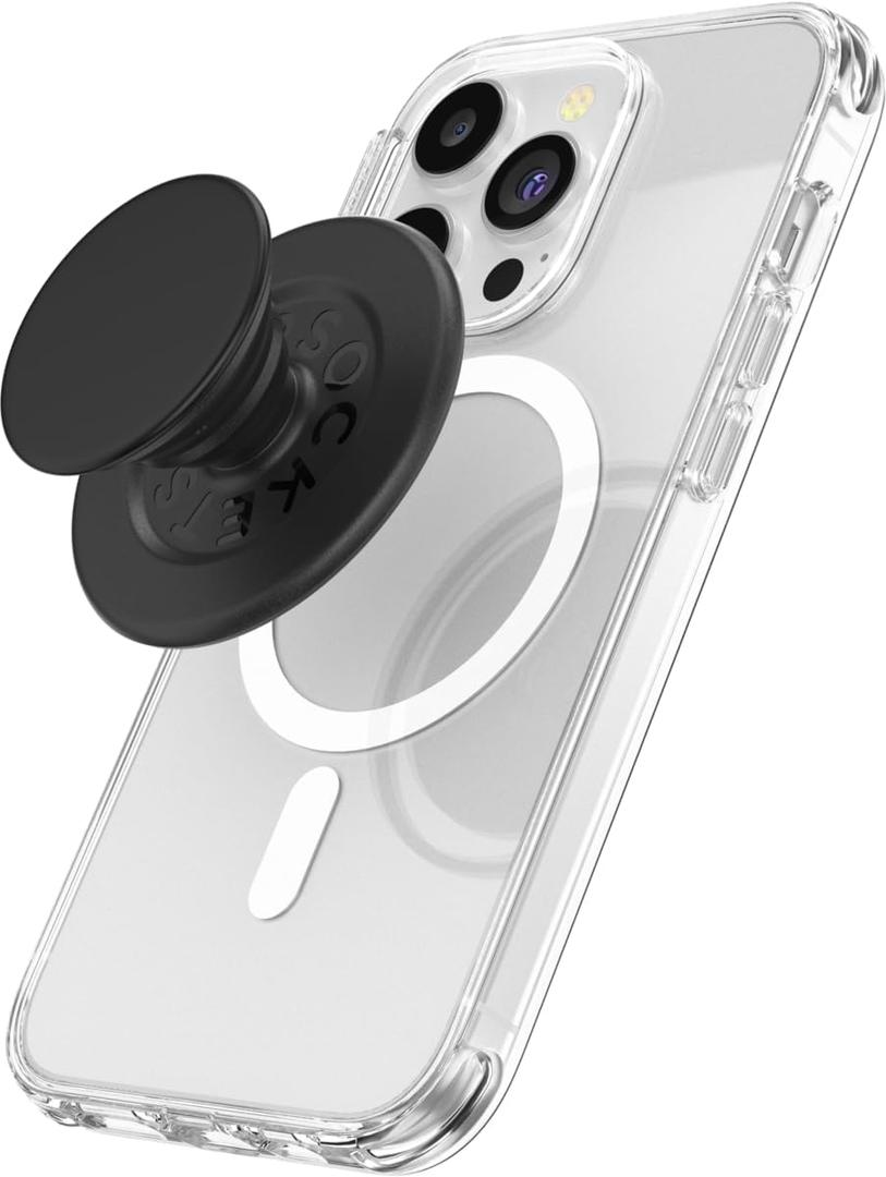 PopSockets Round Phone Grip Compatible with MagSafe, Adapter Ring Included, Phone Holder, Wireless Charging Compatible - Black