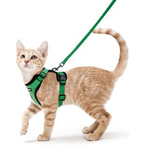 rabbitgoo Cat Harness and Leash for Walking, Escape Proof Soft Adjustable Vest Harnesses for Cats, Easy Control Breathable Reflective Strips Jacket, Grass Green,S