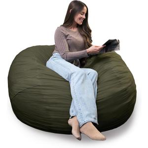 Big Joe Fuf 5Ft Oversized Foam Bean Bag Chair with Removable Cover for Kids, Teens, Adults, Forest Green Velveteen, Durable Woven Polyester, 5 Foot Large Reading and Gaming Seat