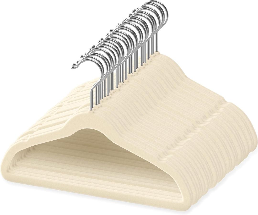 50 Premium Baby Velvet Hangers - 11.8" Non-Slip, Ultra-Slim Space-Saving Children Closet Hangers - 360 Swivel Hook, Strong & Durable Infant & Toddler Clothes Hangers for Wardrobe - Ivory