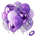 Bezente Purple Latex Balloons Kit, 60pcs 12 inch Dark Purple Metallic Chrome Confetti Lavender Lilac Balloons for Women Birthday Wedding Baby Bridal Shower Halloween Themed Party Decorations