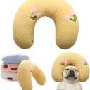 U-Shaped Calming Pillow for Cats and Dogs - Super Soft Plush Fabric, Cozy Headrest, Neck Support for Deep Sleep, Kitten Headrest, Pet Bed (Yellow)