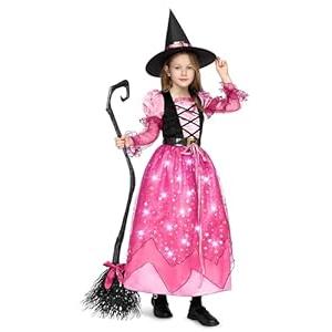 Spooktacular Creations Girls Witch Costume, Light up Witch Costume Kids, Starry Dress for Child Halloween Role Play Parties (Small(5-7 yrs), Pink)