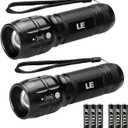 Lighting EVER LED Flashlights High Lumens, Small Flashlight, Waterproof, Adjustable Focus Flash Light for Outdoor, Emergency, Camping, AAA Batteries Included, 2 Pack (Black)