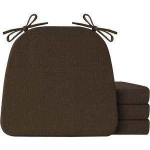 IASEAHK Chair Cushions for Dining Chairs Set of 4, Non Slip Kitchen Chair Pads, 17" x 16" x 2", Indoor Dining Chair Cushions with Ties, D-Shaped Seat Cushions for Kitchen Chairs, Brown