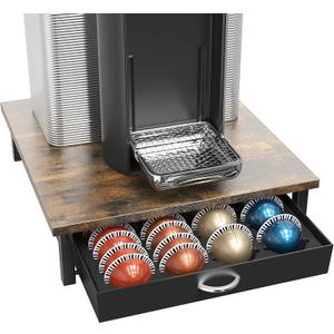 DecoBrothers Vertuo Pod Holder Drawer, 24 Large or 48 Small Nespresso Capsule Organizer, Rustic Brown (48 pcs Capacity)