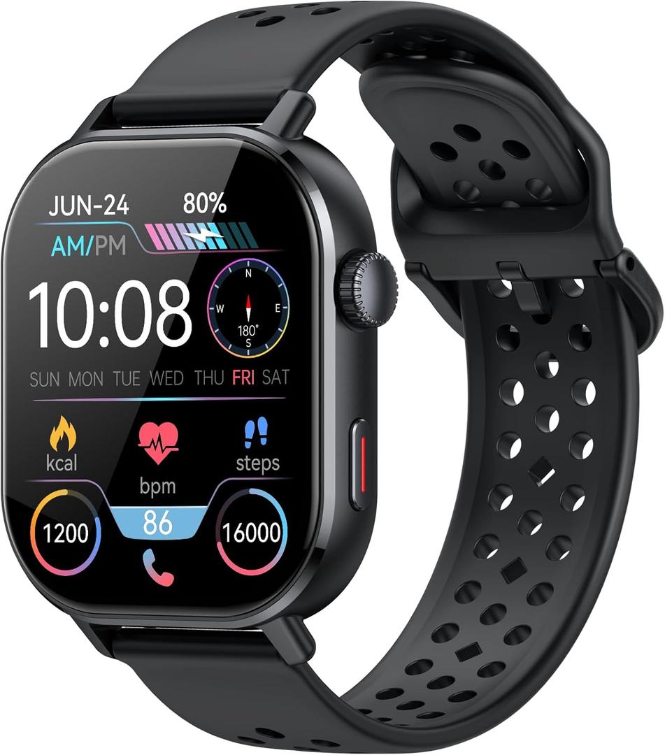 Smart Watch GPS, 2.06"HD AMOLED Display Smartwatch for Men/ Women(Answer/ Make Call), 110+ Workout Mode, 5 ATM Water-Resistance, Heart Rate/ Sleep Monitor / Stress, Pedometer Running Watch for Android/ iOS