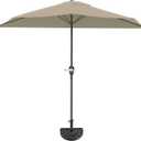 Half Umbrella Outdoor Patio Shade - 9 ft Patio Umbrella with Easy Crank and 20lb Weighted Base - Small Canopy for Balcony, Table, or Deck by Pure Garden (Sand)