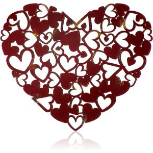 Moxweyeni Heart Metal Wall Decor Art Rustic Heart Wall Decor Wine Red Art Decor for Outdoor Garden Yard Home Living Room Bedroom Wedding Decoration, 12.6 x 9.8 Inches