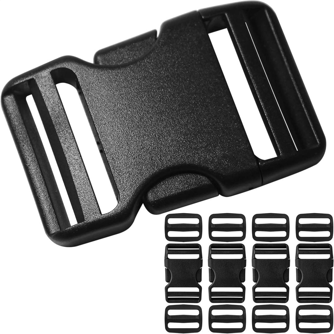 Buckles for 1-1/2 inch Wide Webbing Straps: Quick Side Release Buckle 4 set and Tri-Glide Slide 8 pcs Fit 1.5" Nylon Web Belt, Plastic Snap Fastener Clip Heavy Duty Replacement Dual Adjustable