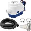 1-1/8 Inch Bilge Pump Plumbing Kit, 1100gph Electric 12v Automatic Boat Bilge Water Pump, 6 FT Hose, 2 Stainless Steel Clamps and Thru-Hull Fitting (Black with Auto Pump)