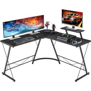 AINGOO L Shaped Desk Corner Desk 50.6 Gaming Desk with Large Monitor Stand Space-Saving Reversible Home Office Workstation, Easy to Assemble, Black