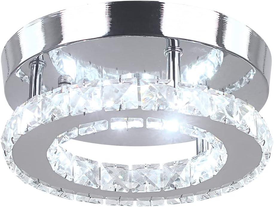 HOPGGIE Modern Crystal Chandelier LED Flush Mount Pendant Lighting Mini Ceiling Light Fixture for Bathroom Bedroom Hallway Staircase Bar Kitchen (Cold White) (7.9"-cool white)