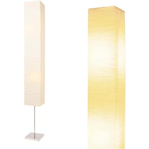 Japanese Floor Lamp with Rice Paper Shade - Corner Lamp for Bedroom, Office & Living Room - Beige (Square)