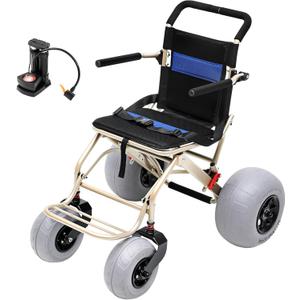 Beach Wheelchair with 12" Balloon Tires, All-Terrain Portable Off-Road Wheelchair with Oversized Wheels, Aluminum Beach Chair for Seniors (Large Size)