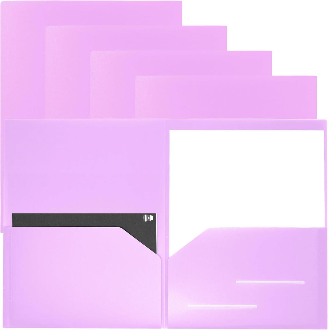 Youngever 6 Pack Heavy Duty Plastic Two Pocket Folders, Heavy Duty Plastic 2 Pocket Folder (Mauve)