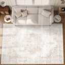 Area Rug 9x12 Vintage Rugs: Large Washable Living Room Rug Retro Medallion Distressed Soft Low Pile Non-Slip Rugs Indoor Floor Carpet for Bedroom Dining Table Office (Beige/Brown,9'x12')