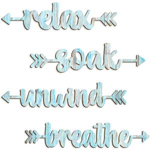 Pigort 4 Pcs Bathroom Wall Decor Wooden Soak Relax Unwind Breathe Plaque Wall Arts Decorations Cutout Farmhouse Sign for Toilet Dressing Room Laundry Room (Tin)