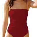 Women's Sexy Ruched Bandeau One Piece Swimsuit Bathing Suit Slimming Swimwear, Cheeky Coverage, Medium High Leg Cut (6, Burgundy Red)