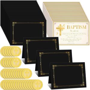 Karenhi 72 Pcs Baptism Certificates Kit for Church 12 x17 Certificate Holders 8.7 x 12 Inch Blank Baby Dedication Paper Gold Foil Award Stickers for Baby Baptismal Award Christening Recognition Gifts