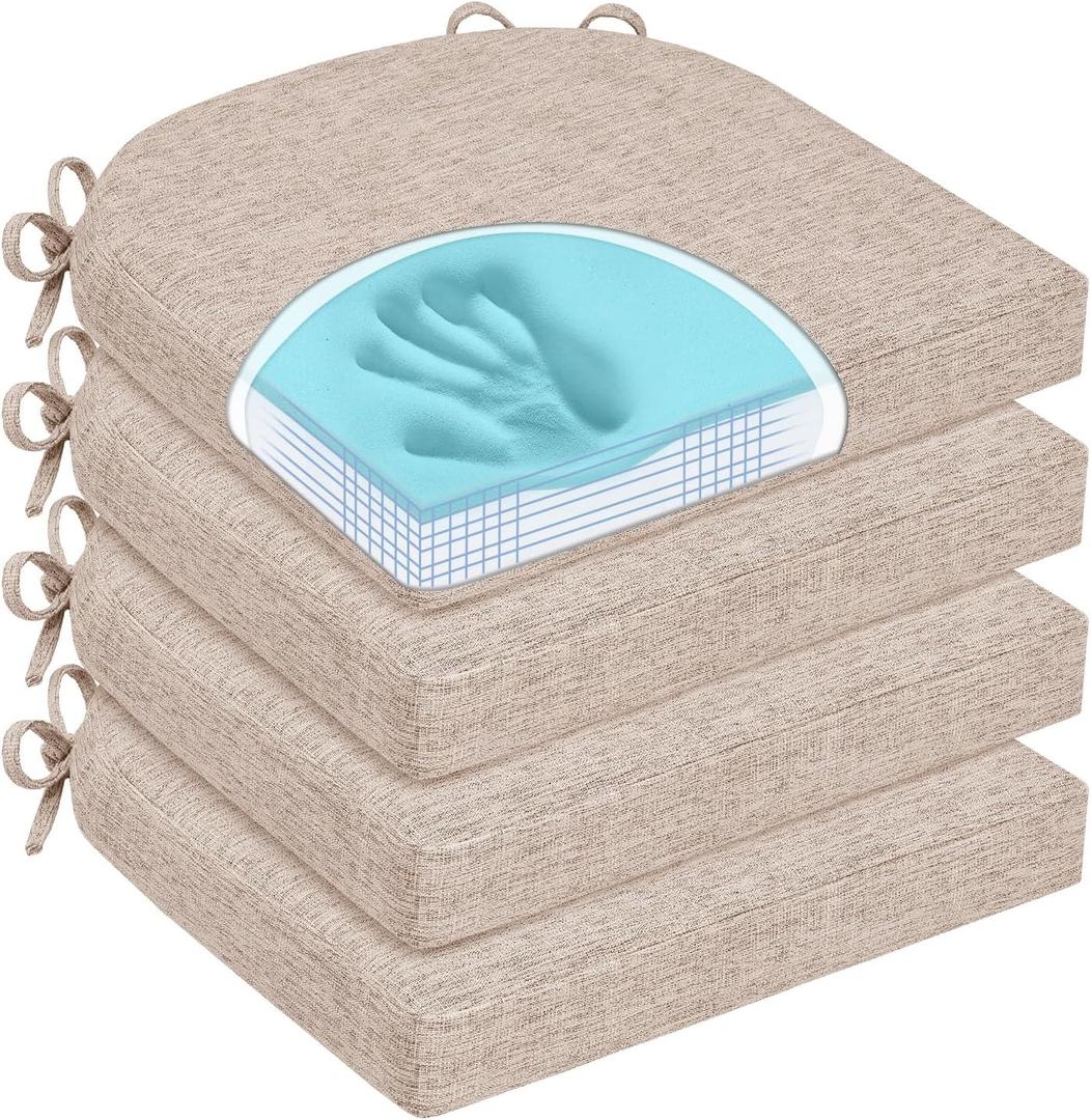 Chair Cushions for Dining Chairs, Non Slip Chair Pads with Ties and Washable Covers, Memory Foam Kitchen Chair Cushions Set of 4, 16"X16"X2.5", Oatmeal Beige