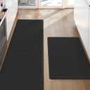Color&Geometry Anti Fatigue Cushion Padded Kitchen Mat for Floor - 17x29+17x59, Easy Clean, Waterproof & Oil Proof, Anti Slip, Foam Rubber Runner Rug for Front Sink Comfort Standing, Black Set of 2