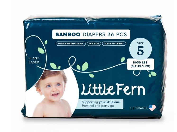 Bamboo Diapers Size 5 Extra Soft for Toddlers, Natural, Hyper Absorbent, Sensitive Diapers for Toddlers 36 Pieces Hypoallergenic, Disposable [Over 26 lbs or 11.8kg]